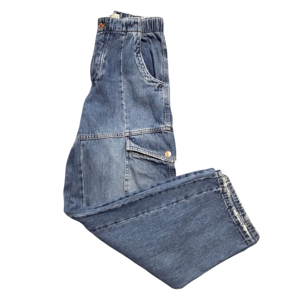 Free People All Star Pull On Jeans Utility Cargo Low Slung Baggy Denim Small - Picture 9 of 12